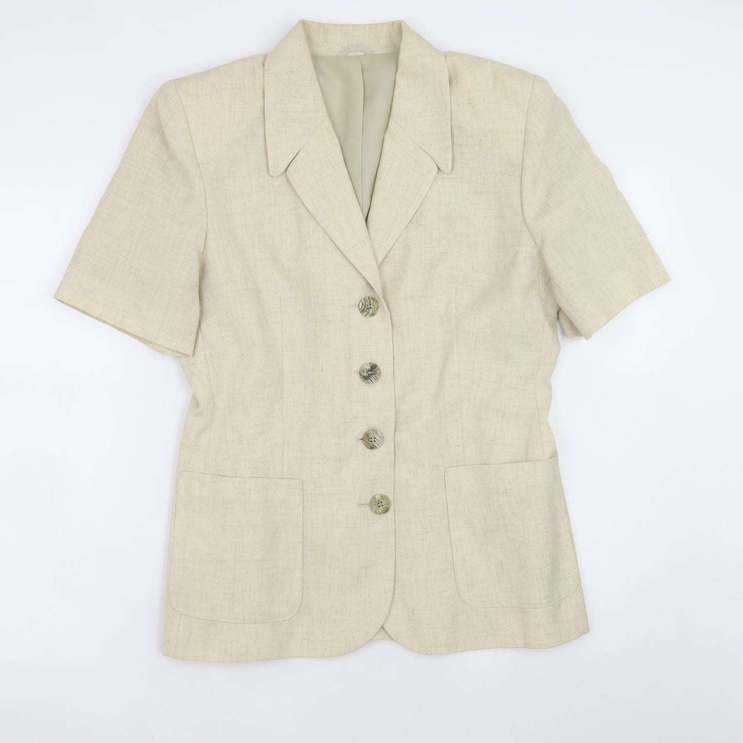 Richards Women Beige Linen Blend Short Sleeve Blazer Size 12
