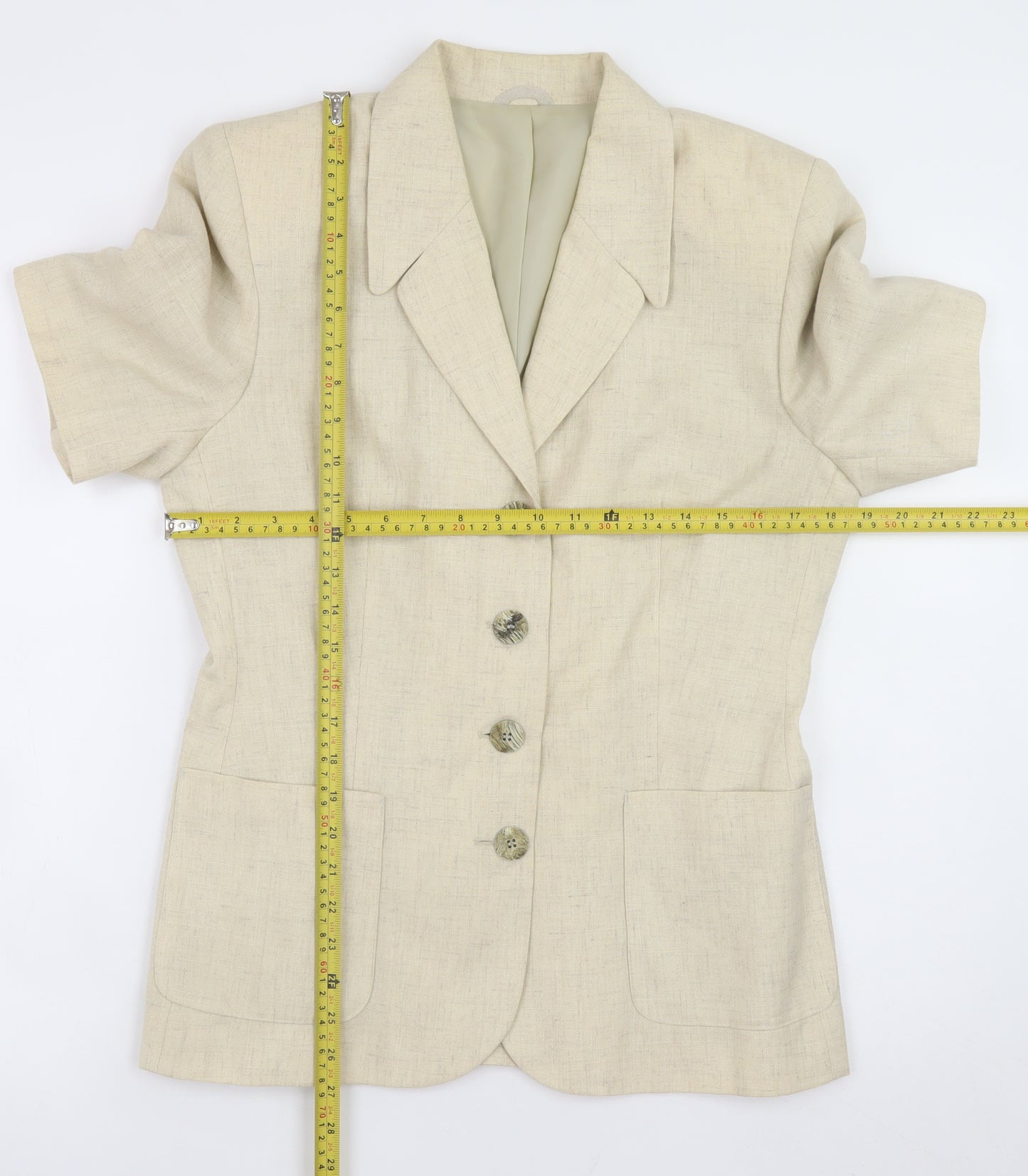 Richards Women Beige Linen Blend Short Sleeve Blazer Size 12
