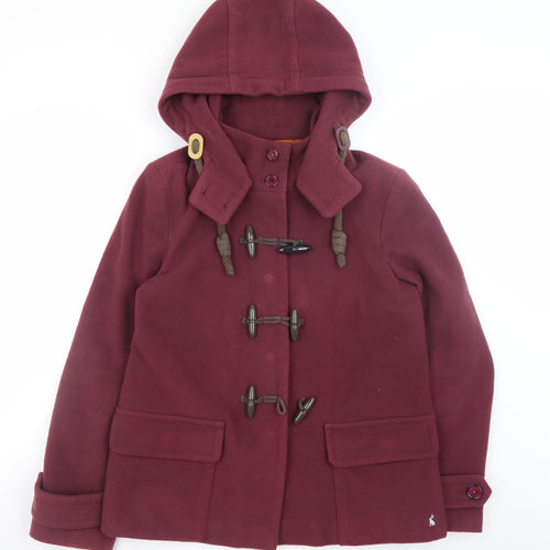 Joules Women’s Damson Wool Duffle Coat Size 12 Hooded Mid-Length