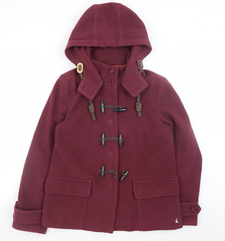 Joules Women’s Damson Wool Duffle Coat Size 12 Hooded Mid-Length