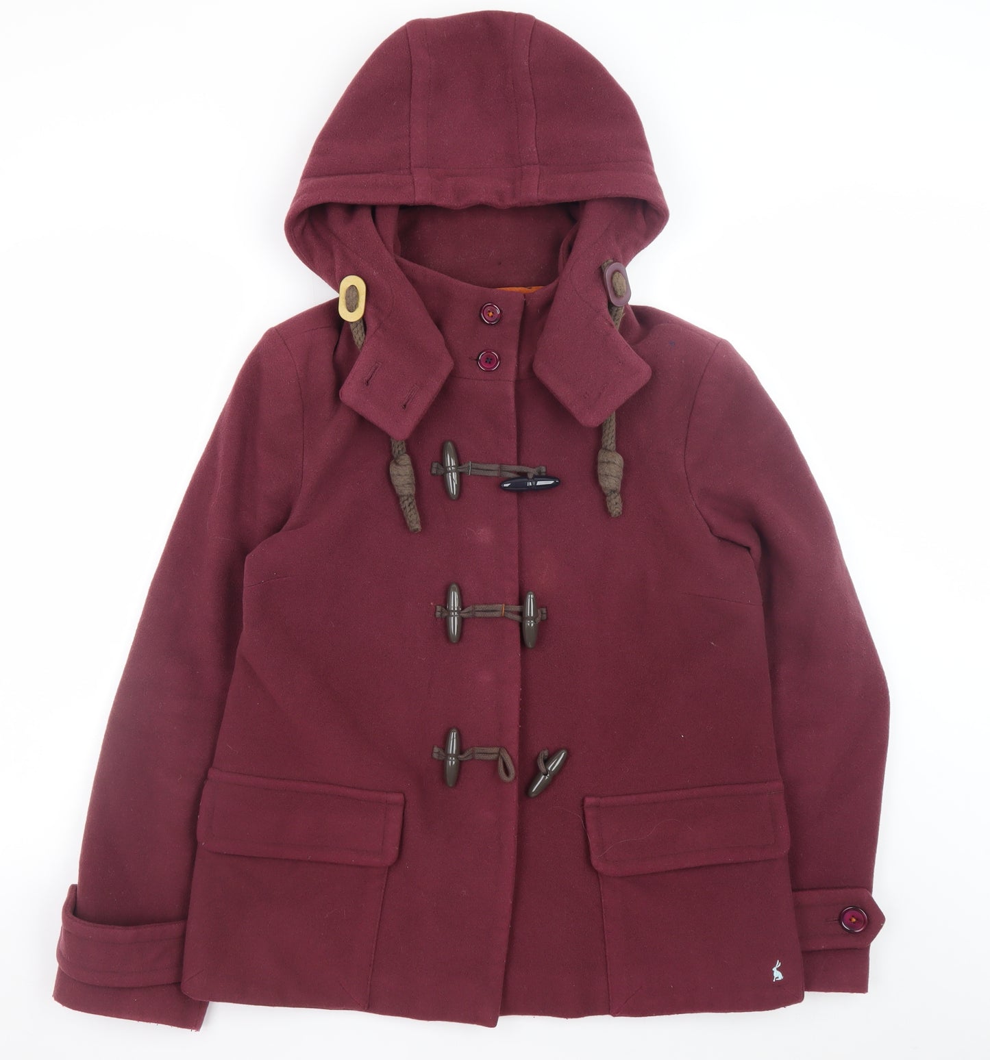 Joules Women’s Damson Wool Duffle Coat Size 12 Hooded Mid-Length
