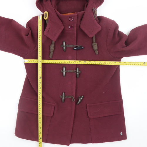 Joules Women’s Damson Wool Duffle Coat Size 12 Hooded Mid-Length