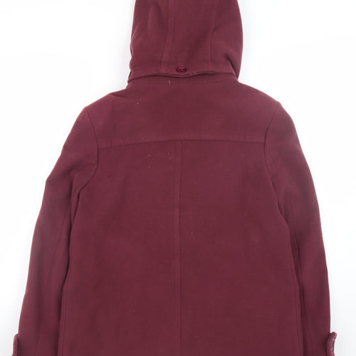 Joules Women’s Damson Wool Duffle Coat Size 12 Hooded Mid-Length