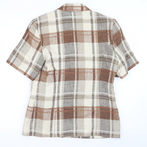 SPICE Womens Brown Check Linen Short Sleeve Blazer Size 12