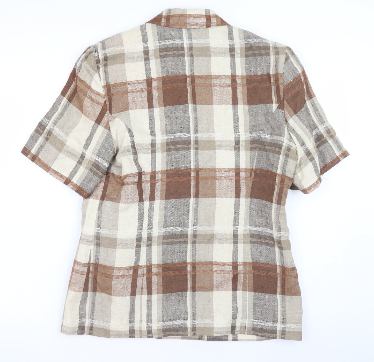 SPICE Womens Brown Check Linen Short Sleeve Blazer Size 12