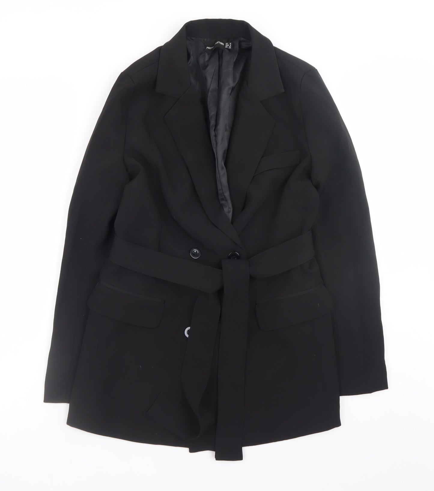 PrettyLittleThing Women's Black Belted Blazer Jacket Size 4