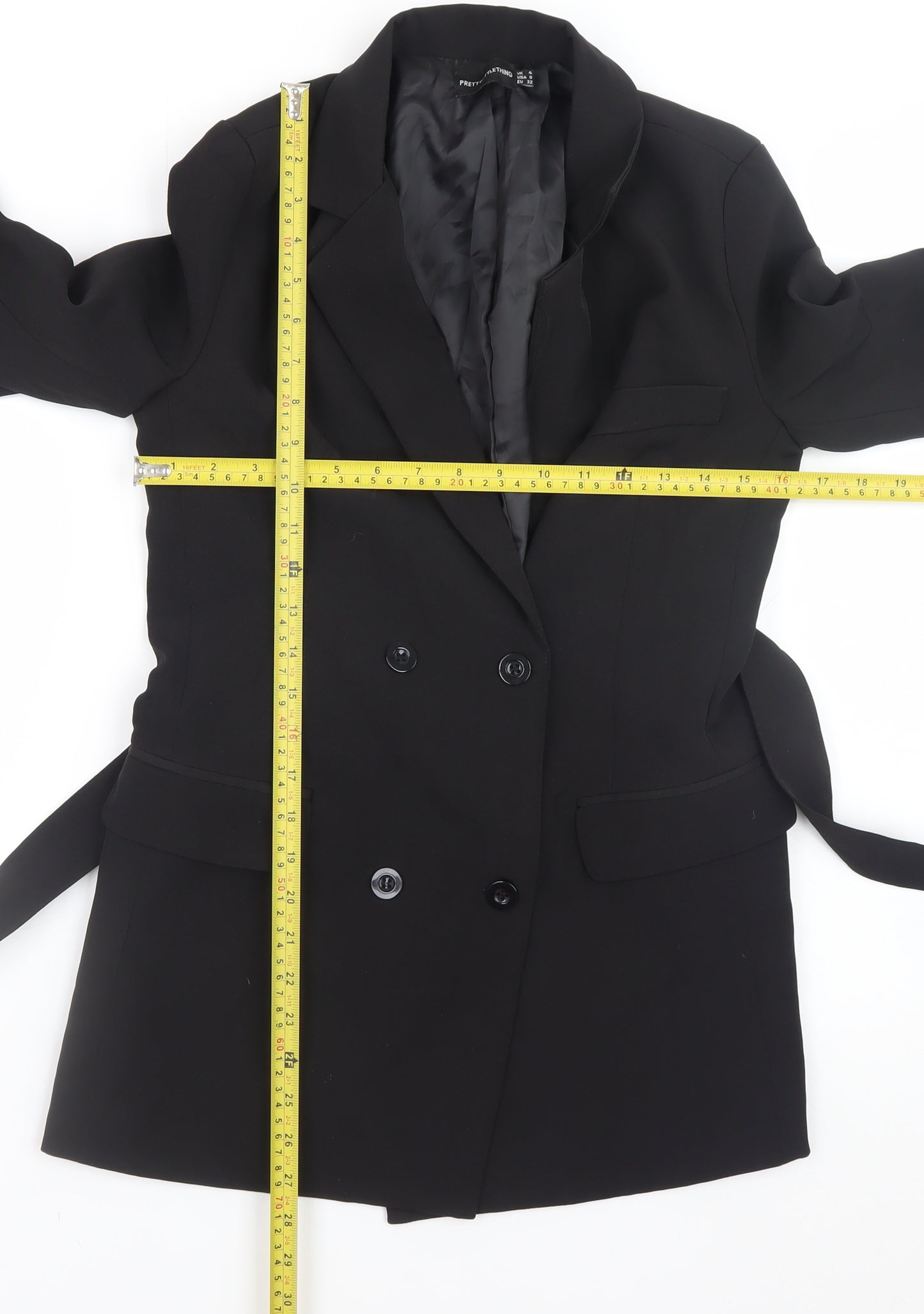 PrettyLittleThing Women's Black Belted Blazer Jacket Size 4