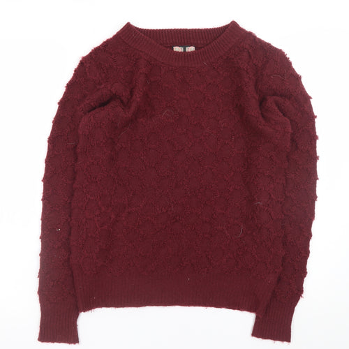 Ribbon Womens Red Textured Knit Crew Neck Jumper Size 8