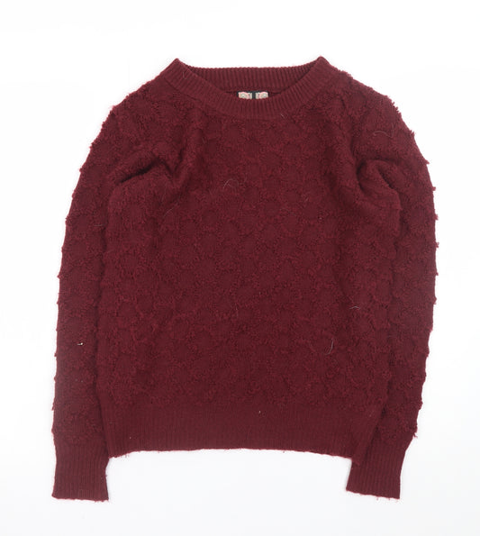 Ribbon Womens Red Textured Knit Crew Neck Jumper Size 8