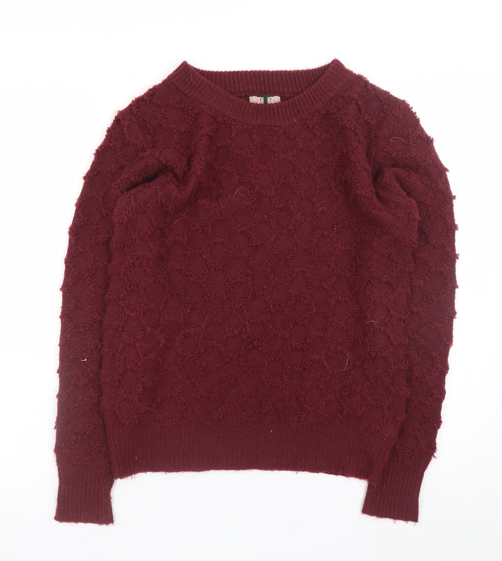 Ribbon Womens Red Textured Knit Crew Neck Jumper Size 8