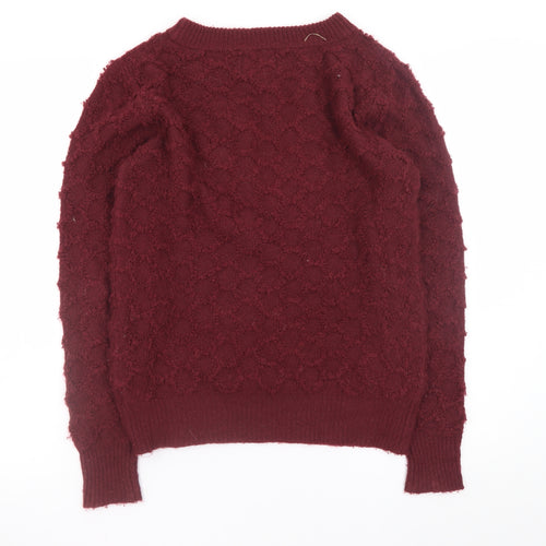 Ribbon Womens Red Textured Knit Crew Neck Jumper Size 8
