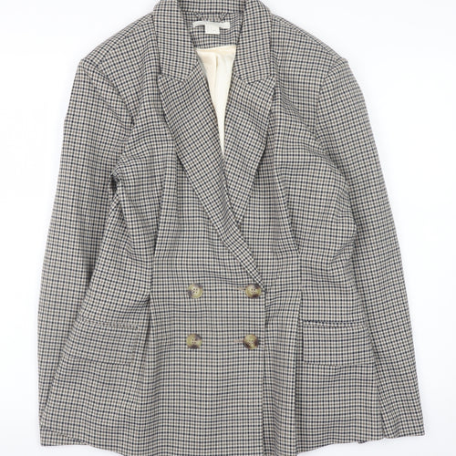 H&M Womens Beige Checked Blazer Size 10 Classic Business Jacket