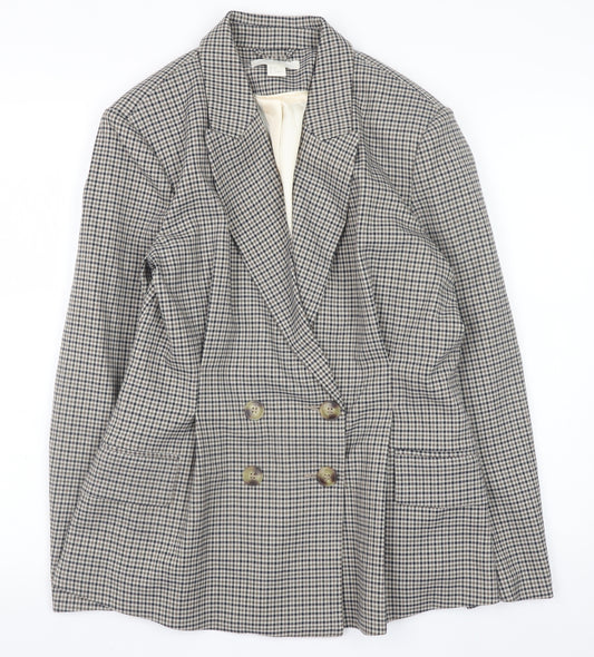 H&M Womens Beige Checked Blazer Size 10 Classic Business Jacket