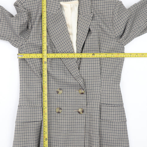 H&M Womens Beige Checked Blazer Size 10 Classic Business Jacket