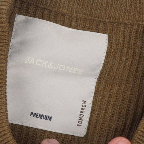 Jack & Jones Men's Brown Knit Crew Neck Pullover Jumper Size L