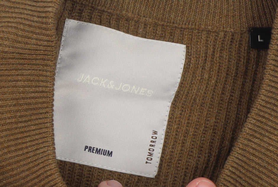 Jack & Jones Men's Brown Knit Crew Neck Pullover Jumper Size L