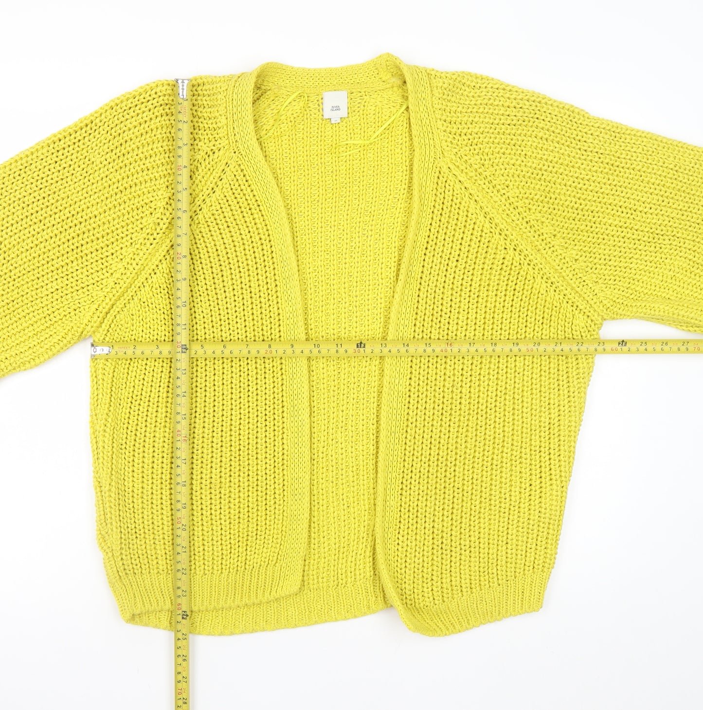 River Island Women's Yellow Chunky Knit Open Cardigan Size M