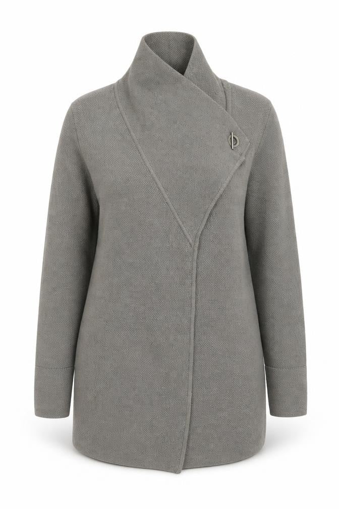 Front view of Jigsaw Women’s Grey Wool High Neck Cardigan, size S
