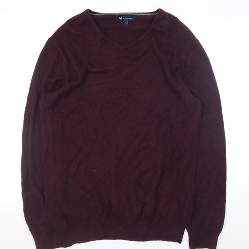 Crew Clothing Company Men's Brown L V-Neck Cotton Cashmere Jumper