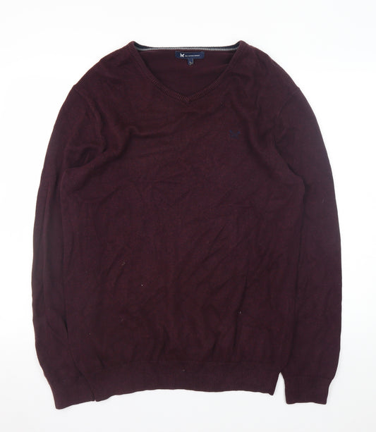 Crew Clothing Company Men's Brown L V-Neck Cotton Cashmere Jumper