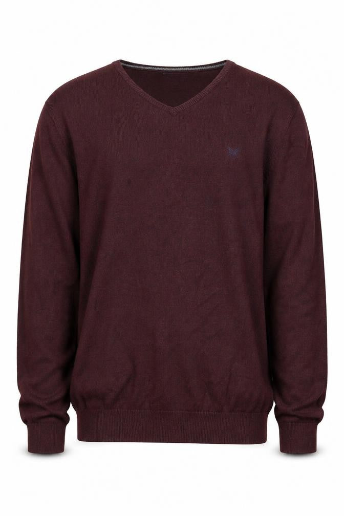 Crew Clothing Company Men's Brown L V-Neck Cotton Cashmere Jumper