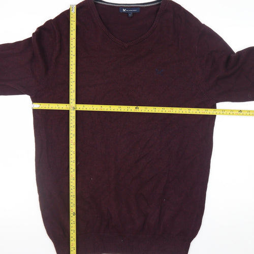 Crew Clothing Company Men's Brown L V-Neck Cotton Cashmere Jumper