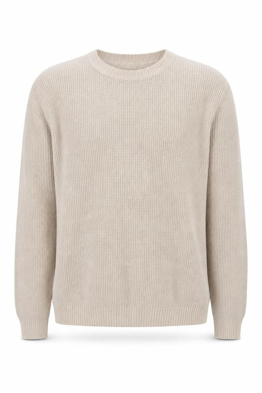 Reiss Mens Beige Waffle Knit Crew Neck Jumper Size L