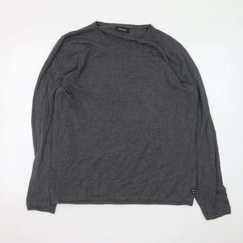 Jack & Jones Mens Grey Cotton Blend Crew Neck Pullover Jumper L