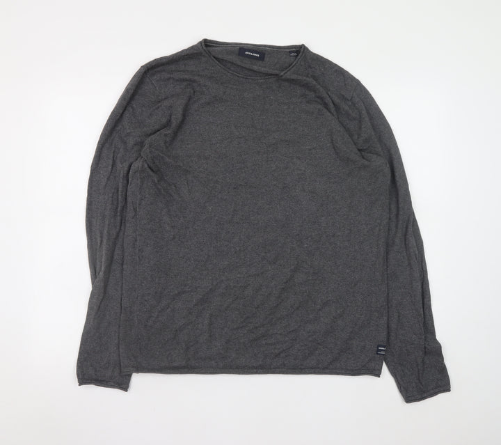 Jack & Jones Mens Grey Cotton Blend Crew Neck Pullover Jumper L