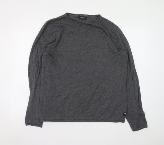 Jack & Jones Mens Grey Cotton Blend Crew Neck Pullover Jumper L