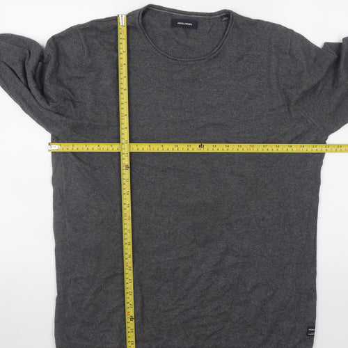 Jack & Jones Mens Grey Cotton Blend Crew Neck Pullover Jumper L
