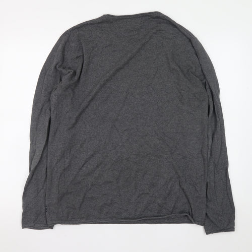 Jack & Jones Mens Grey Cotton Blend Crew Neck Pullover Jumper L