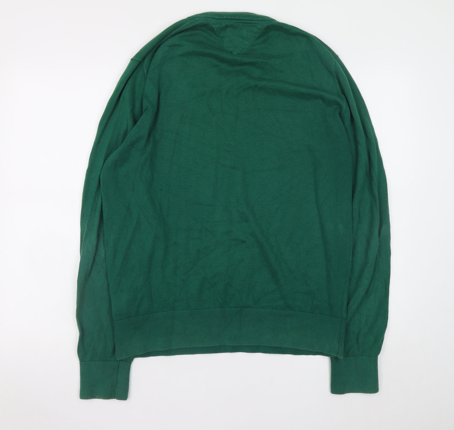 Tommy Hilfiger Men's Green V-Neck Cotton Pullover Jumper L
