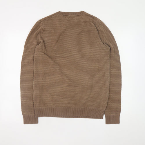Jack & Jones Men's Brown Waffle-Knit Cotton Pullover Jumper Size L
