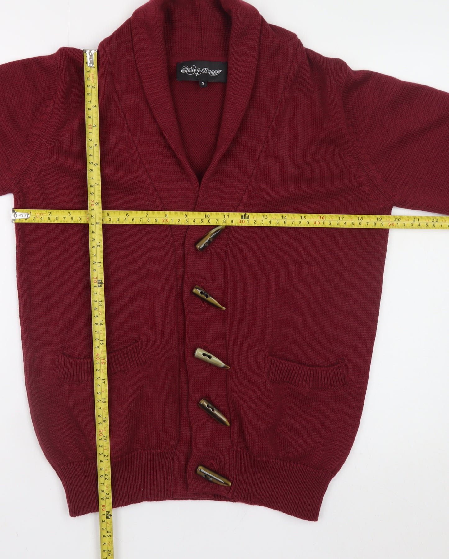 Cloak & Dagger Mens Red Shawl Collar Knit Cardigan Jumper S