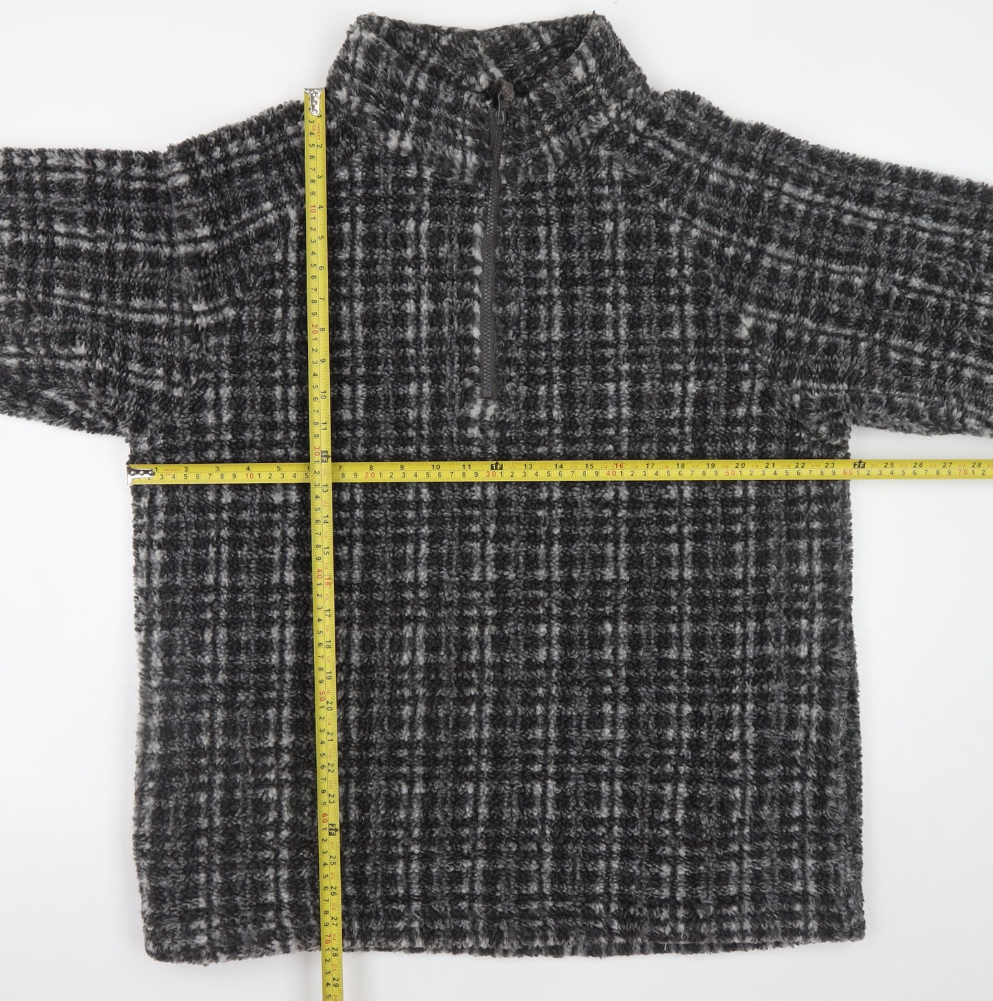 Cotton Traders Men’s Grey Check Fleece 1/4 Zip Pullover Sweatshirt L