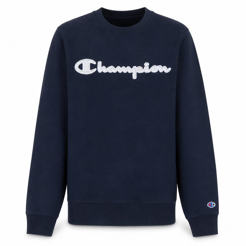 Front view of Champion Men's Blue Embroidered Logo Pullover Sweatshirt, size S