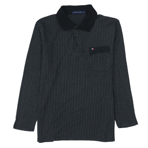 Tommy Hilfiger Men's Black Long Sleeve Striped Polo Shirt L