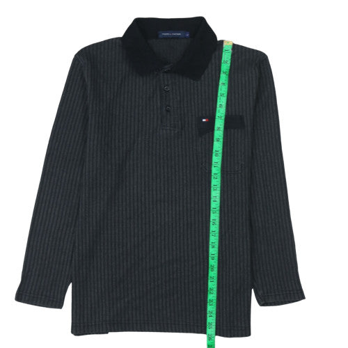 Tommy Hilfiger Men's Black Long Sleeve Striped Polo Shirt L