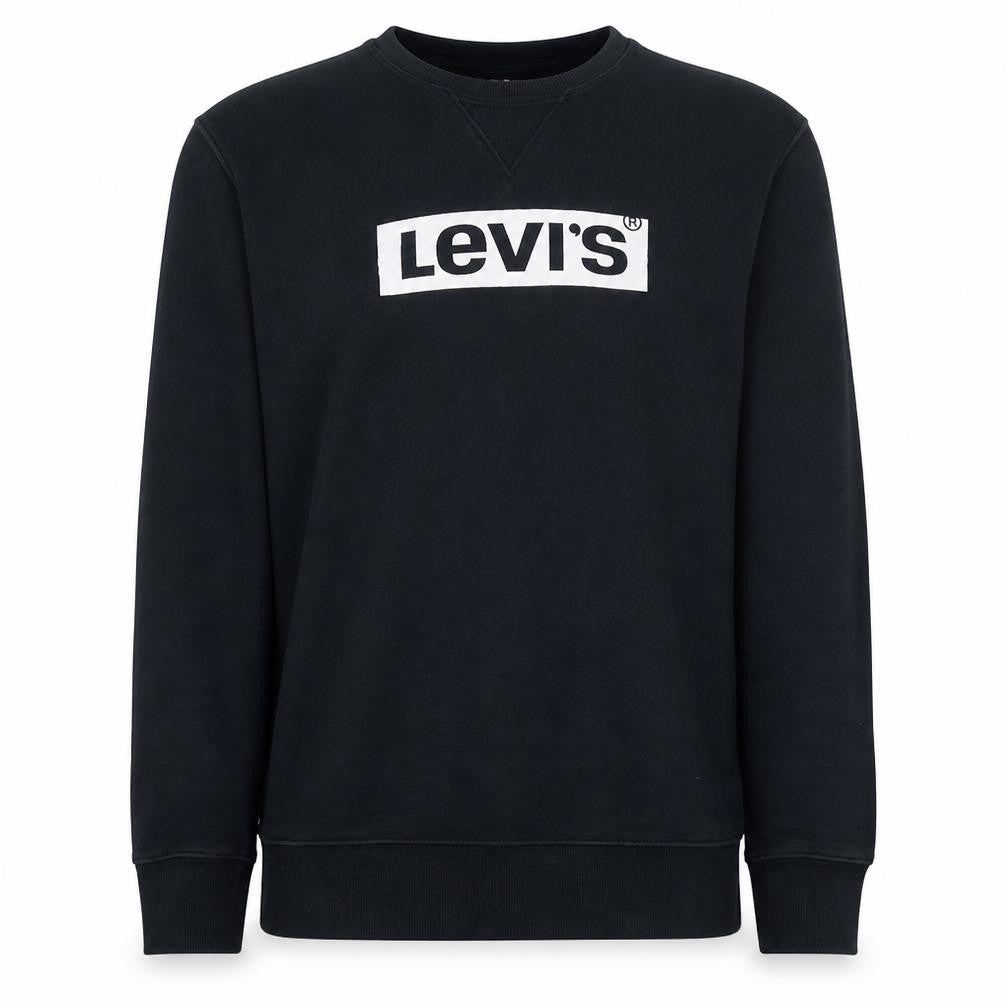Front view of Levi's Men's Black Logo Pullover Sweatshirt, size M, Crew Neck