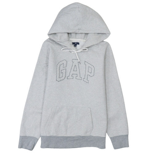 GAP Women Grey Striped Pullover Hoodie M Hooded Casual Sweatshirt