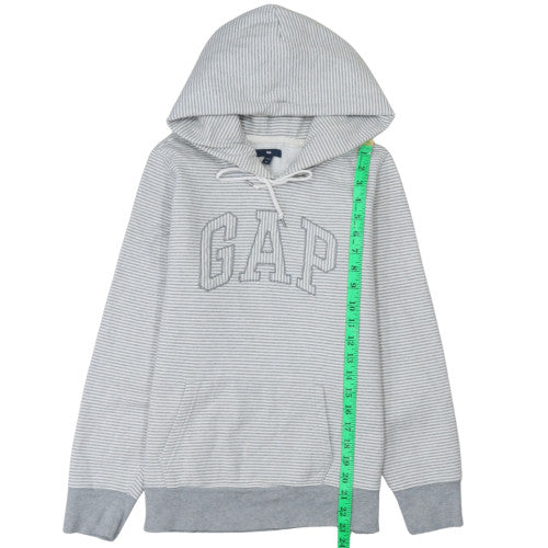 GAP Women Grey Striped Pullover Hoodie M Hooded Casual Sweatshirt