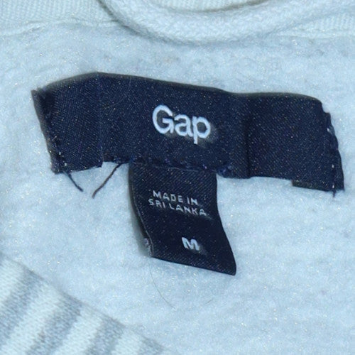 GAP Women Grey Striped Pullover Hoodie M Hooded Casual Sweatshirt