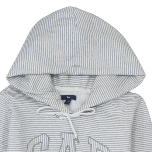 GAP Women Grey Striped Pullover Hoodie M Hooded Casual Sweatshirt