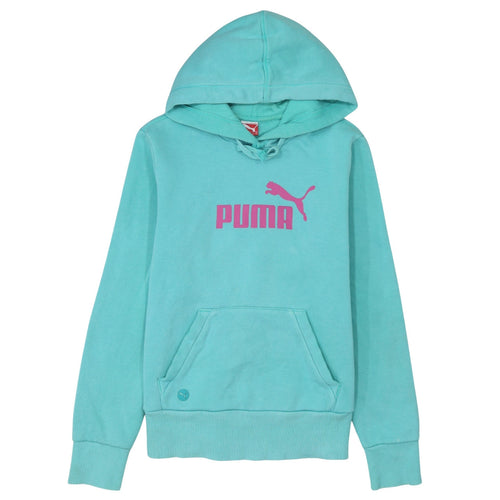 Puma Women’s Blue Pullover Hoodie Size 12 Cotton Blend Logo Design