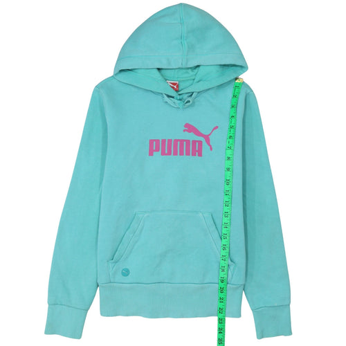 Puma Women’s Blue Pullover Hoodie Size 12 Cotton Blend Logo Design