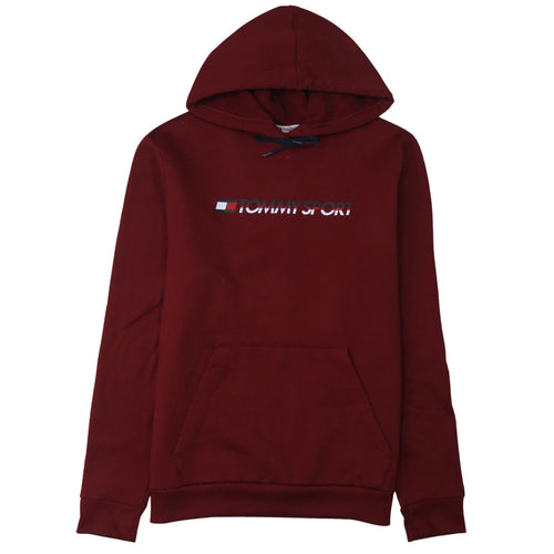 Tommy Sport Men's Red Pullover Hoodie Size L Graphic Logo Cotton Blend
