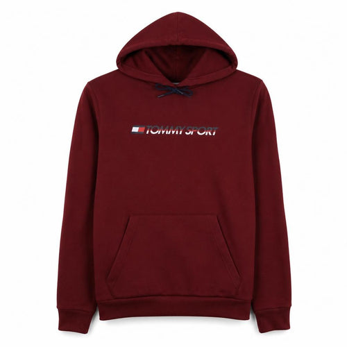 Tommy Sport Men's Red Pullover Hoodie Size L Graphic Logo Cotton Blend