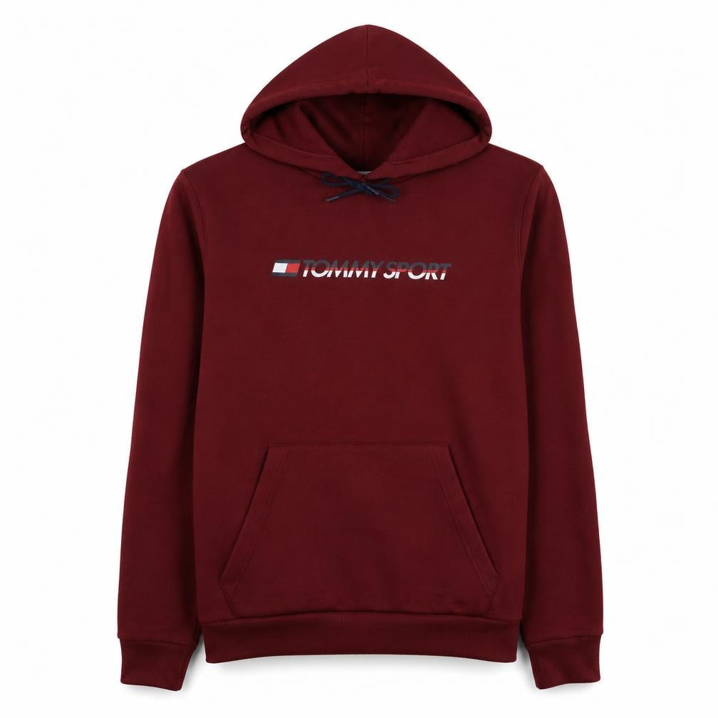 Tommy Sport Men's Red Pullover Hoodie Size L Graphic Logo Cotton Blend