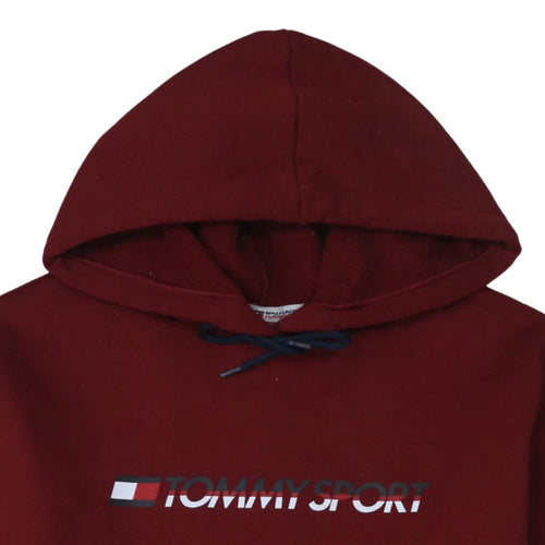Tommy Sport Men's Red Pullover Hoodie Size L Graphic Logo Cotton Blend